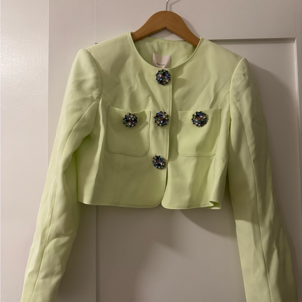 Light Green Cinq A Sept Cropped Jacket with Embellished Buttons - Picture 2 of 3